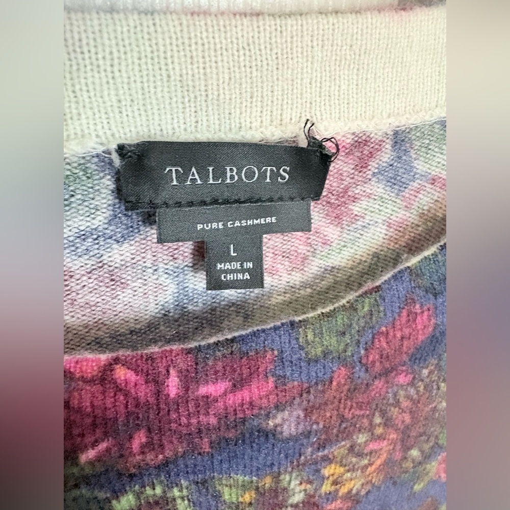Talbots Audrey Cashmere Sweater – Floral Print – Size L | Burgundy Navy Gold - Picture 4 of 9